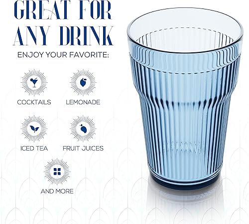 Miniatura 4 de Elle Decor Vasos de agua acrílicos, juego de 4, vasos irrompibles, vasos de plástico apilables y reutilizables, uso en interiores y exteriores para