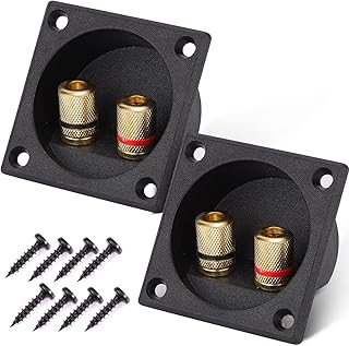 Facmogu 2PCS 2.2 Inch Square 2-Way Speaker Box Terminal Cup with Banana Plugs, Screw Type Binding Post Subwoofer Box Speaker Terminal Plates for DIY Home Car Stereo Speaker & Subwoofer