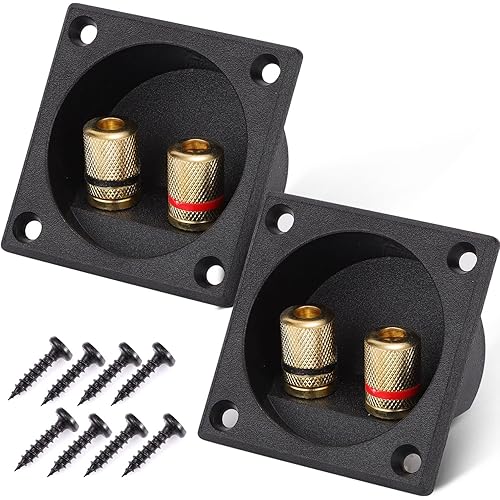 Facmogu 2PCS 2.2 Inch Square 2-Way Speaker Box Terminal Cup with Banana Plugs, Screw Type Binding Post Subwoofer Box Speaker Terminal Plates for DIY Home Car Stereo Subwoofer