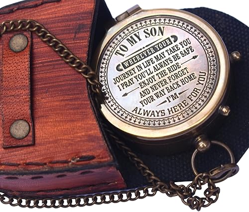 Brújula de latón regalo para mi hijoregalo náutico para hijo de papáregalo para hijo de mamá Un regalo perfecto y único con estuche de cuero