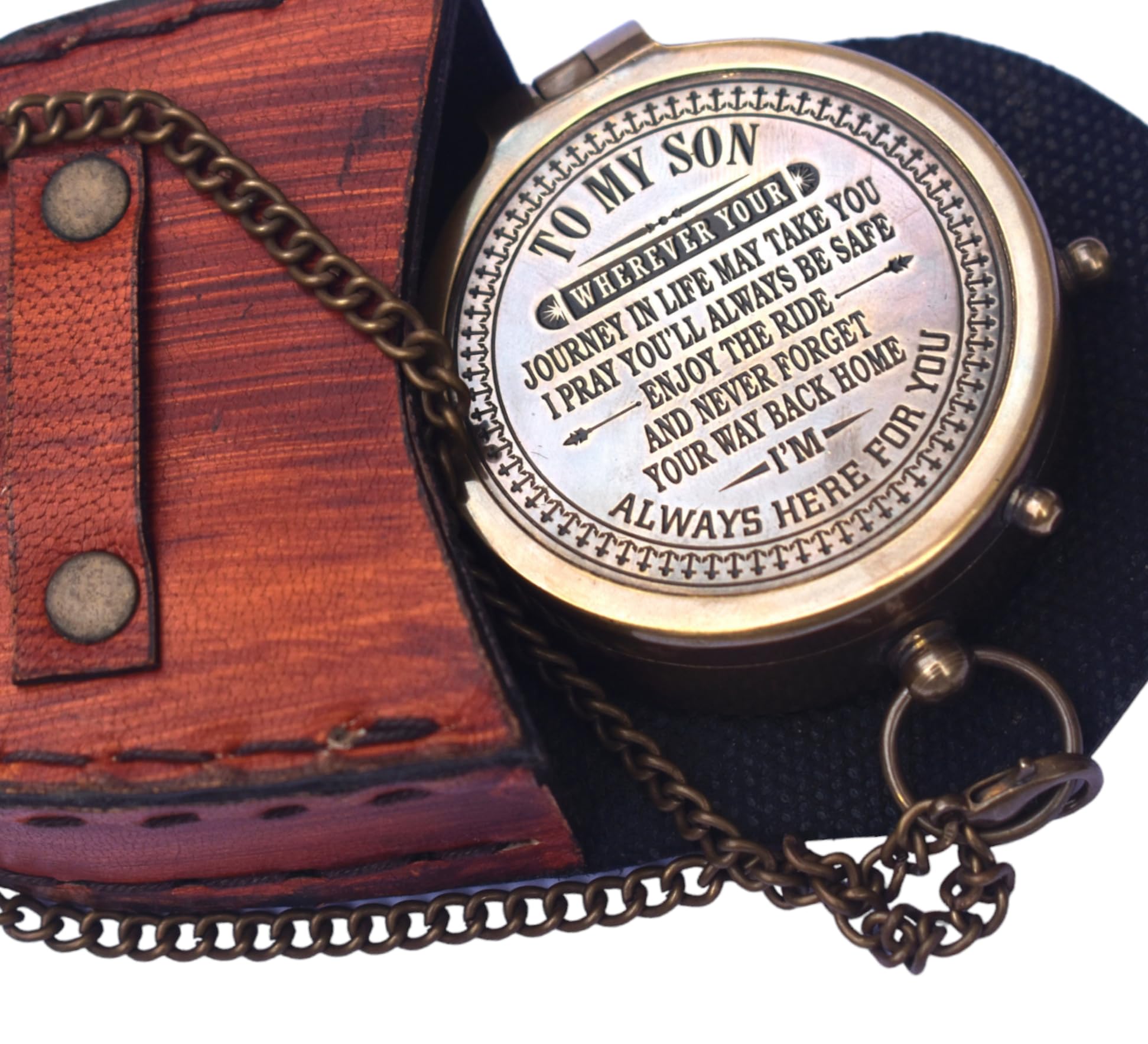 Ebull International Brass Compass with Leather Case - Antique Style, Fully Functional, Perfect Nautical Gift for Son