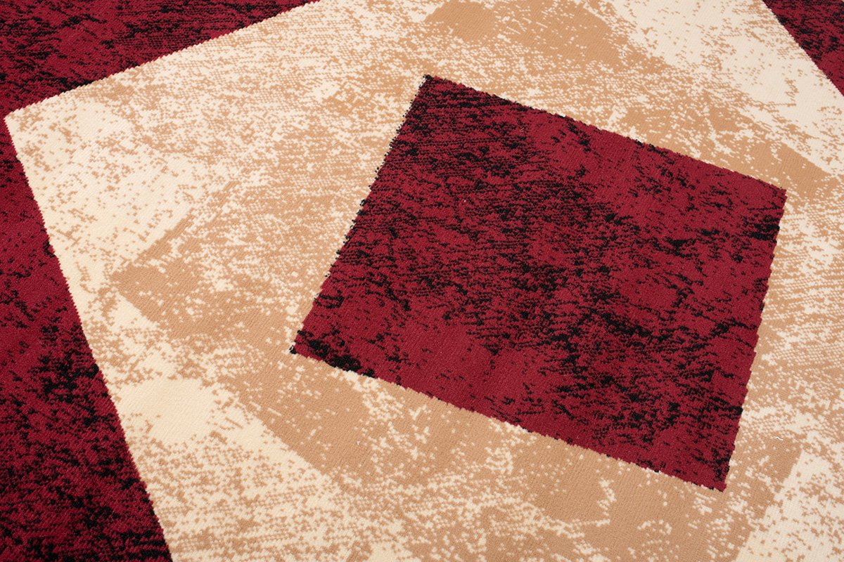 TAPISO Dream Tappeto Soggiorno Salotto Moderno Beige Rosso Geometrico Quadrato A Pelo Corto 140 x 200 cm