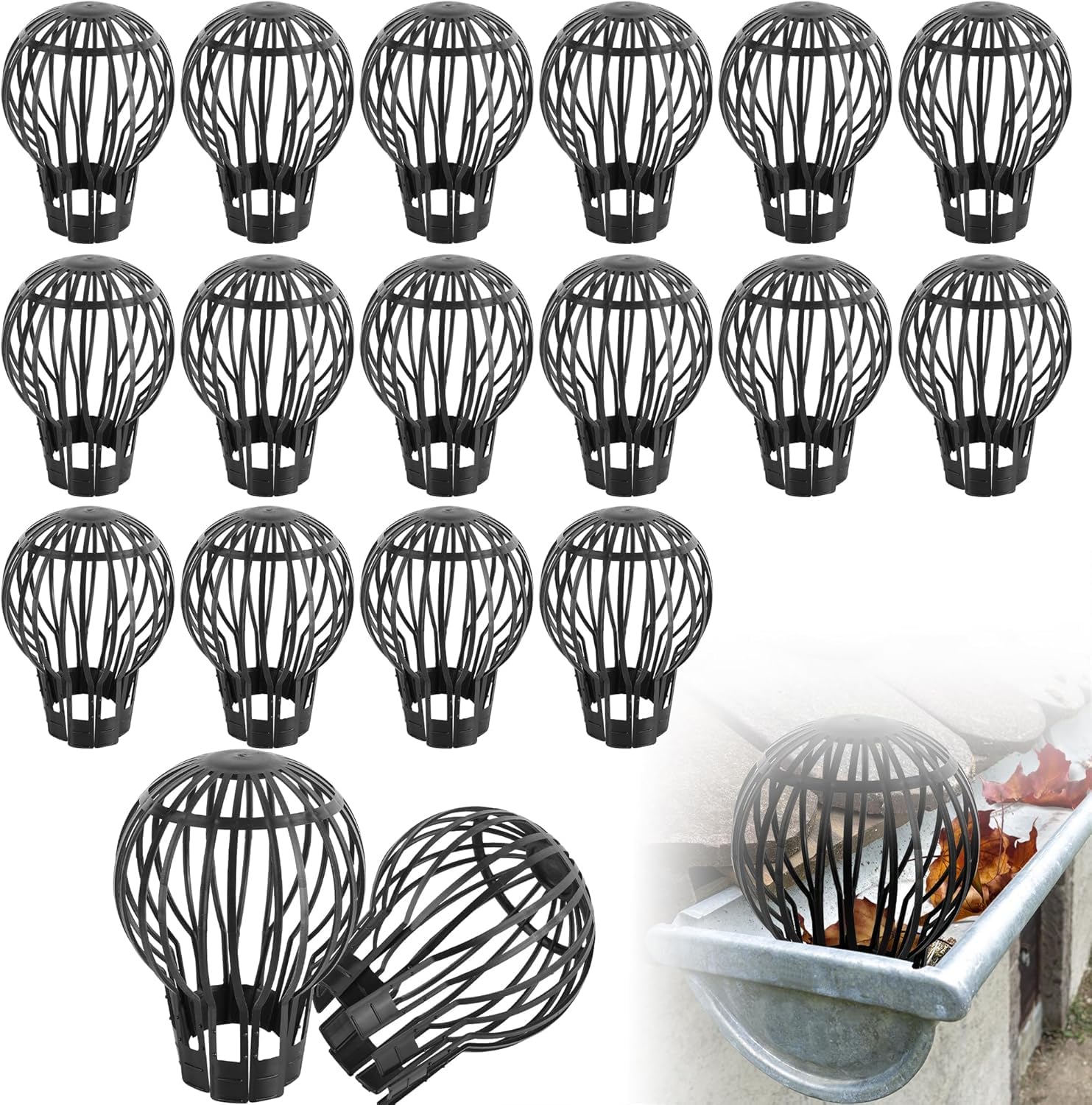 16PCS Gutter Guards Roof Gutter Downpipe Leaf Guard, Plastic Down Pipe Gutter Filters, Flexible Drain Pipe Cover Black for Moss Leaves Muck Mud Debris