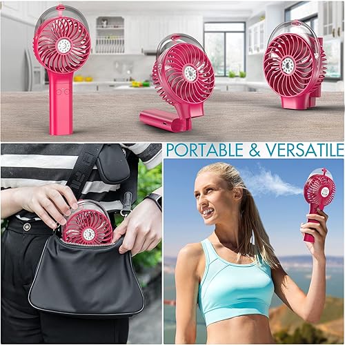 Miniatura 7 de Ventilador rociador de mano, portátil y recargable de 3000 mAh, que brinda hasta 10 horas de frescura y rocío de 1 hora ventilador con pulverizador