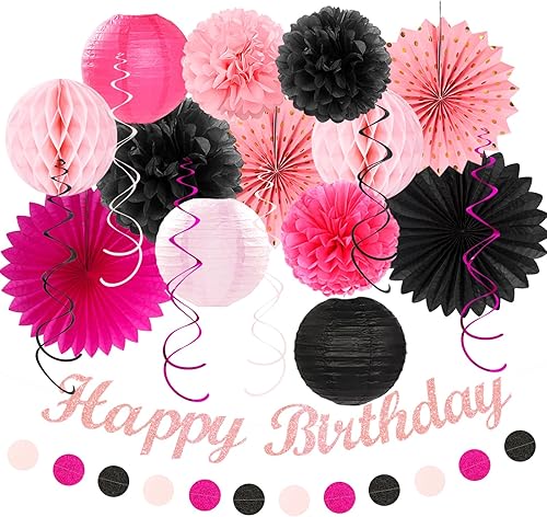 Miniatura 11 de Decoraciones de fiesta de cumpleaños verde salvia-rosa rubor-beige - 21 piezas pancarta Happy, faroles de papel crema rosa polvoriento claro, Verde