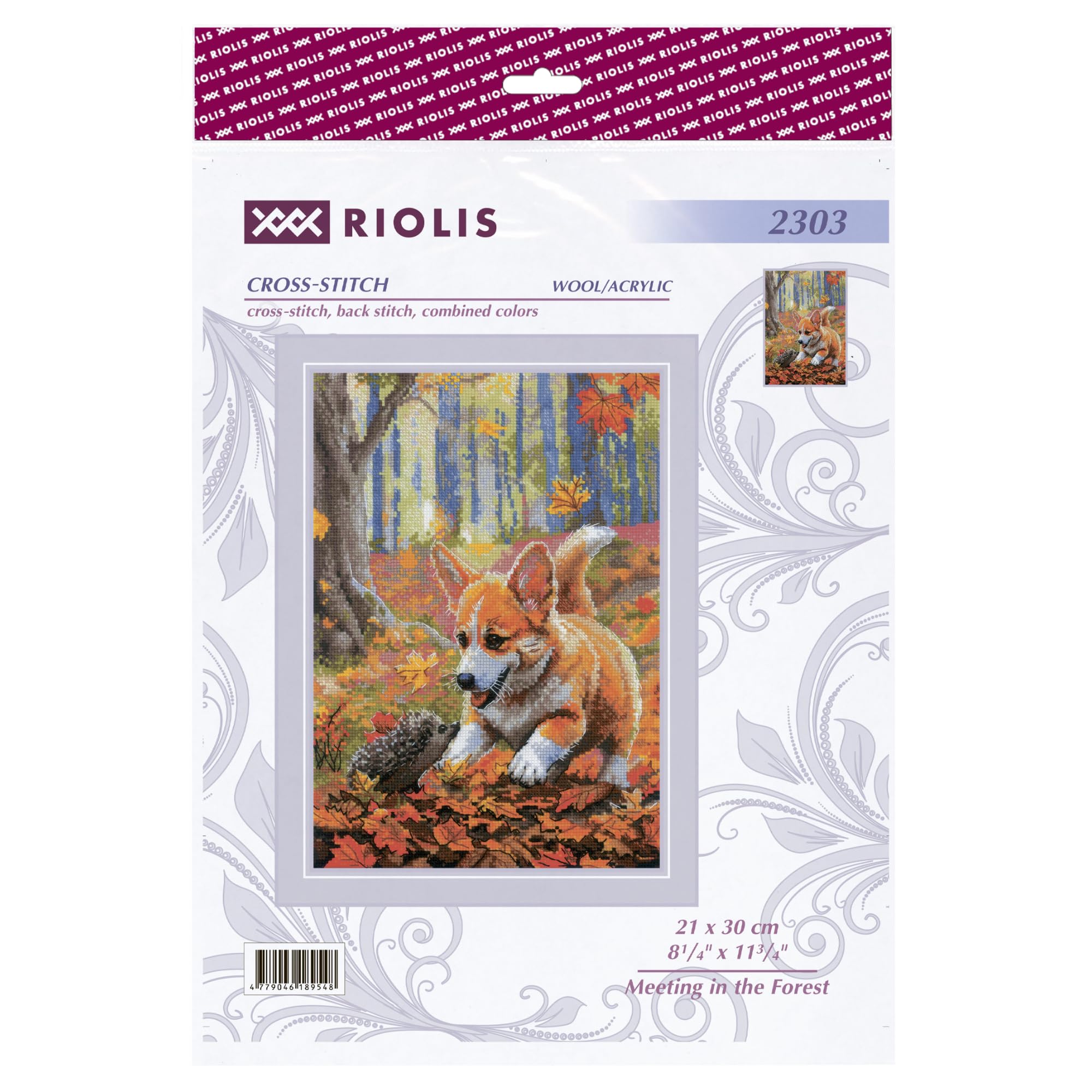 RIOLIS - Incontro nella foresta 2303, Cane Punto croce 21x30cm, Punto croce kit da ricamare, Disegni da ricamare, Embroidery kit, Animali Kit ricamo punto croce