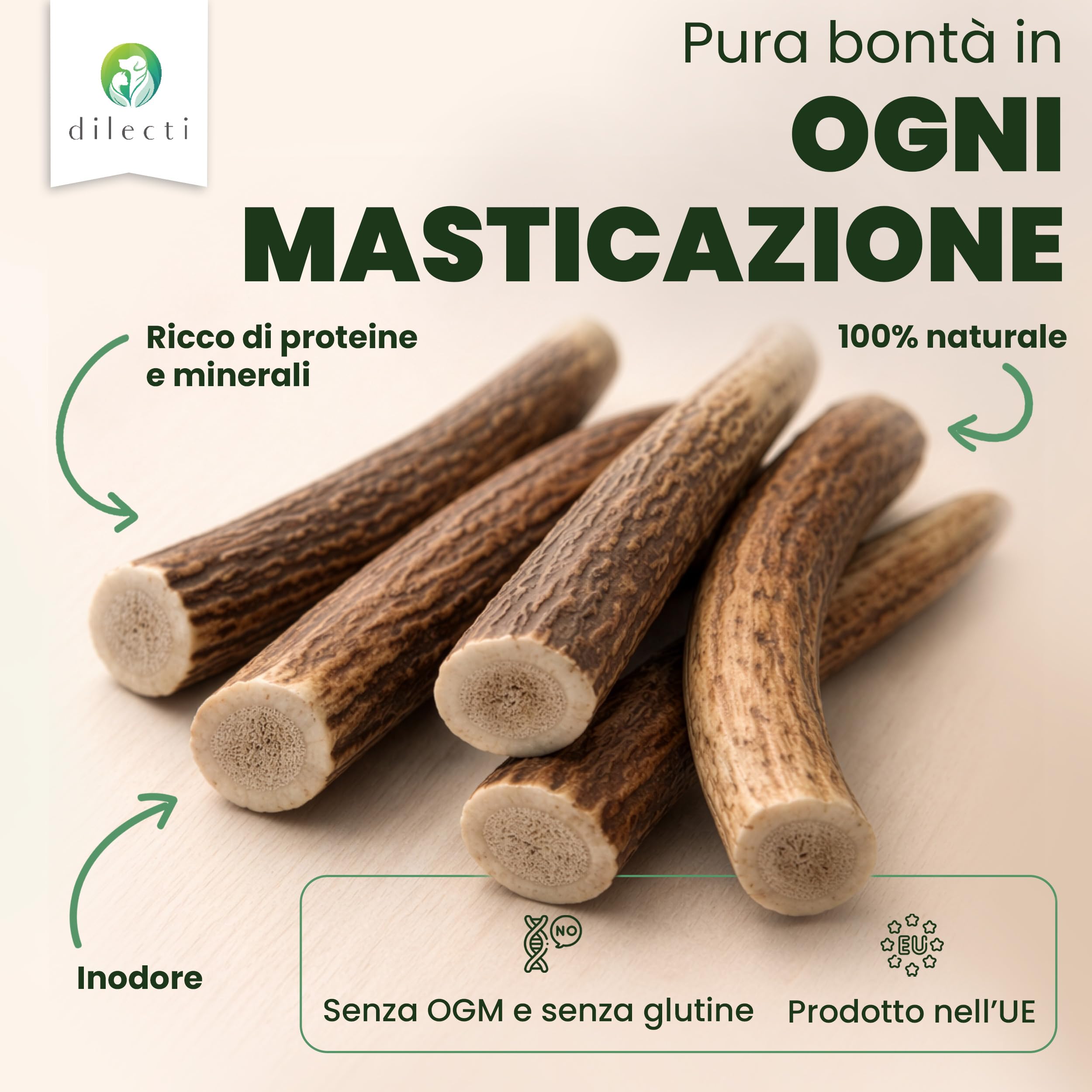 Osso di Cervo da Masticare per Cani - Corno di Cervo Naturale, Lunga Durata, Igiene Dentale - Spaccate L (3 Pezzi)
