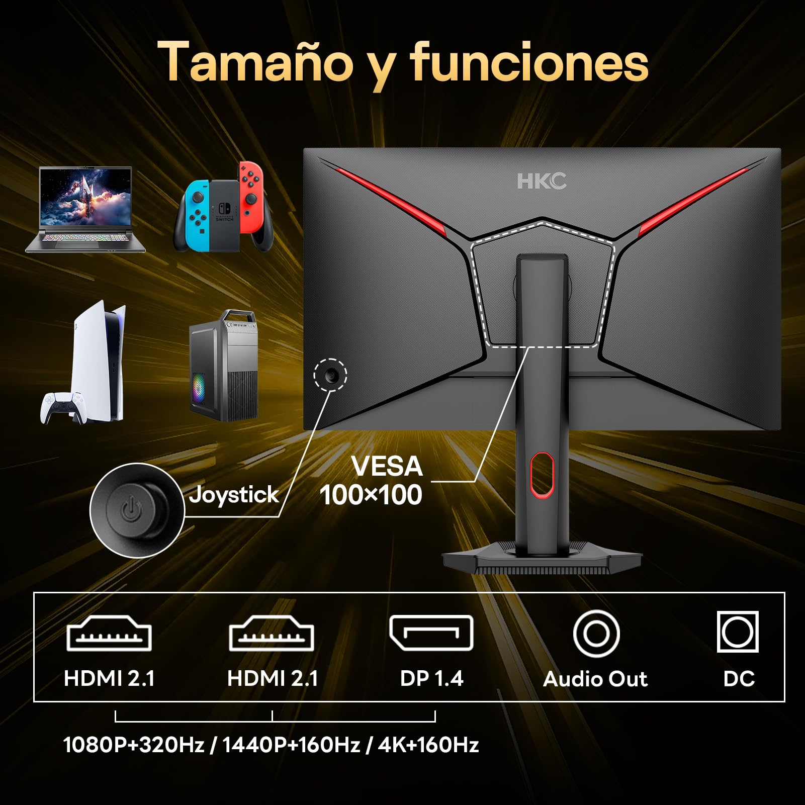 HKC Monitor Gaming 27 Pulgadas 4K UHD Fast IPS 160Hz, 1ms | Modo Dual FHD 320Hz, HDR400, 95 % DCI-P3, , HDMI 2.1 y DisplayPort 1.4, Soporte Ajustable en Altura,VESA 100×100