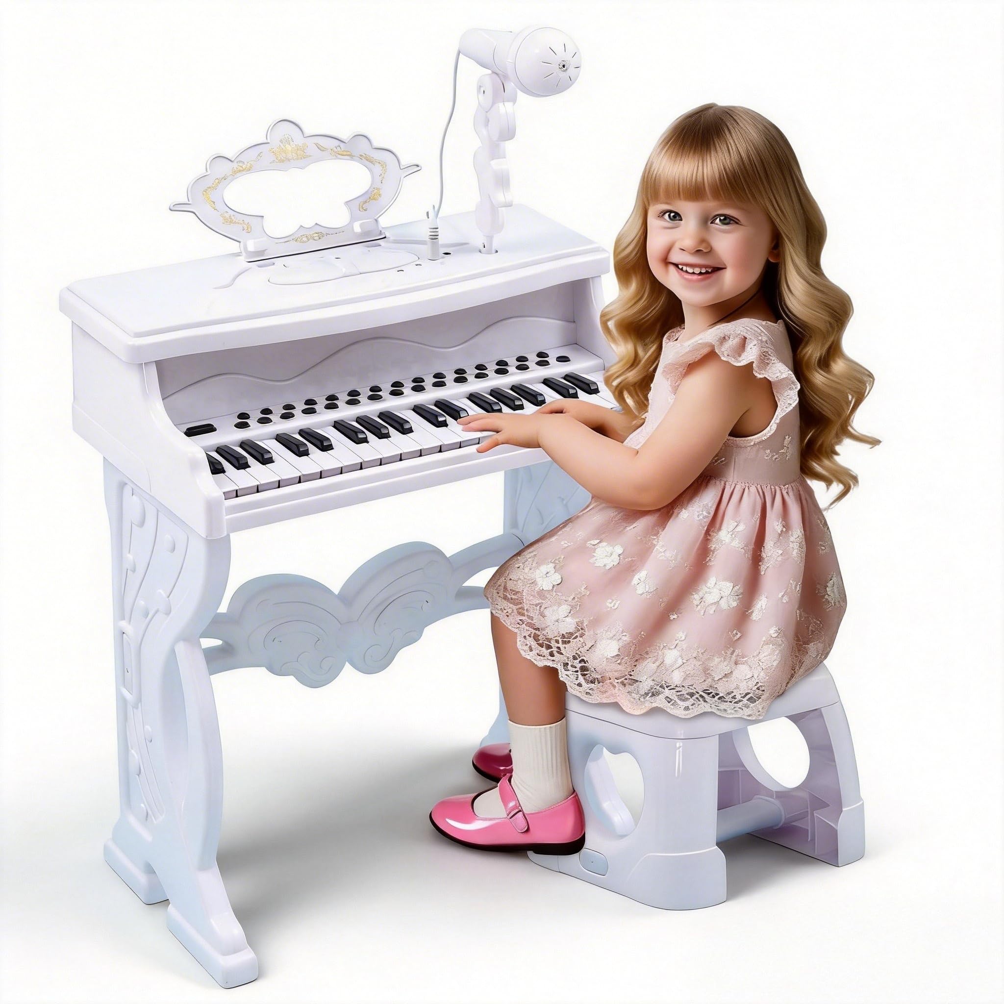 Clavier de Piano pour Enfants, 37 Touches avec Microphone Rotatif à 360 °, Jouets Éducatifs Multifonctions Électroniques Portable