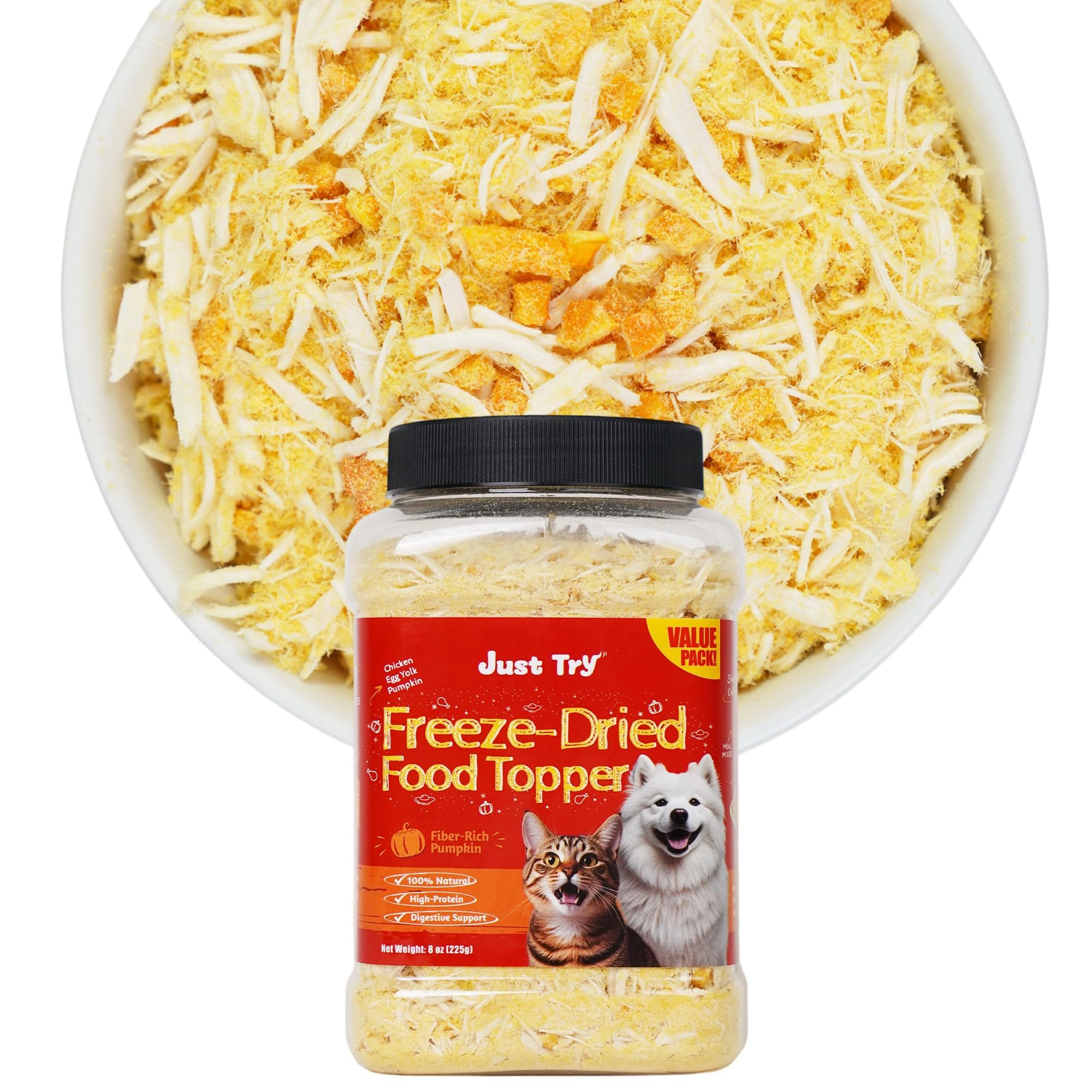 Just Try Cat & Dog Food Toppers with Pumpkin, Real Chicken & Egg Yolk 225g
