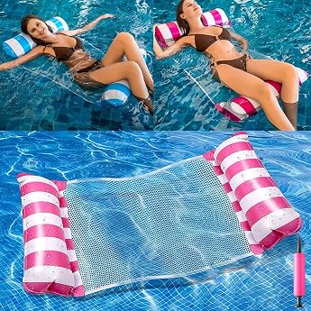 Pack of 2 Inflatable Water Hammock Air Mattress with Net 4-in-1 Water Hammock Air Mattress Pool with 1 Air Pump Easy to Carry Water Toy for Adults and Children
