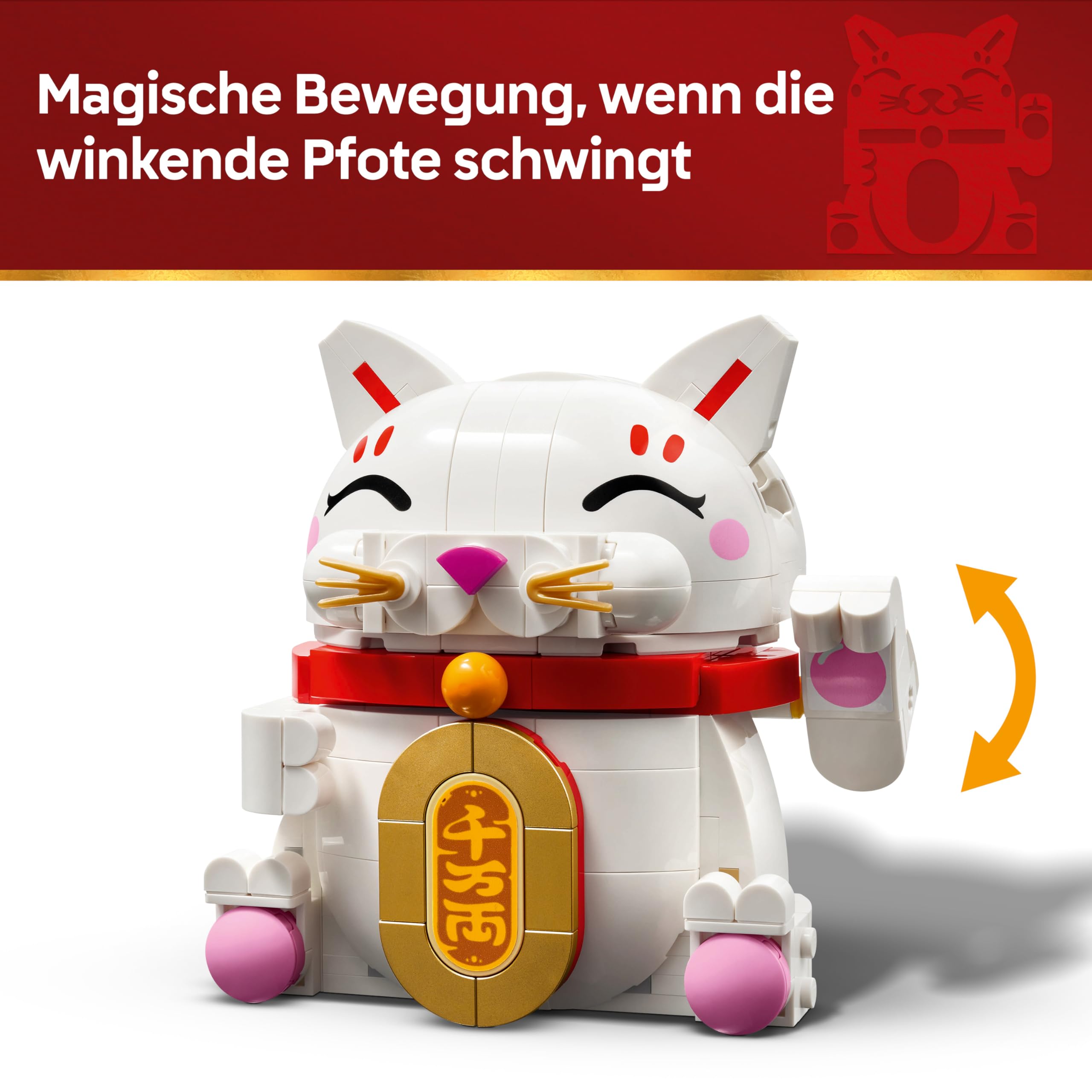 LEGO Glückskatze - Bauset für Erwachsene - Modellbau mit Tierfigur mit winkender Pfote sowie Goldmünze - Katzenfigur zum Bauen - DIY Deko Set - Kreatives Geschenk für Kinder & Erwachsene - 40813