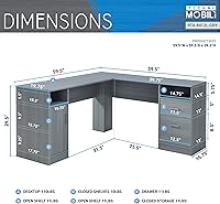 Vista 3 de Techni Mobili Escritorio funcional para computadora en forma de L con almacenamiento, L es 59.5 pulgadas de ancho x 59.5 pulgadas de largo