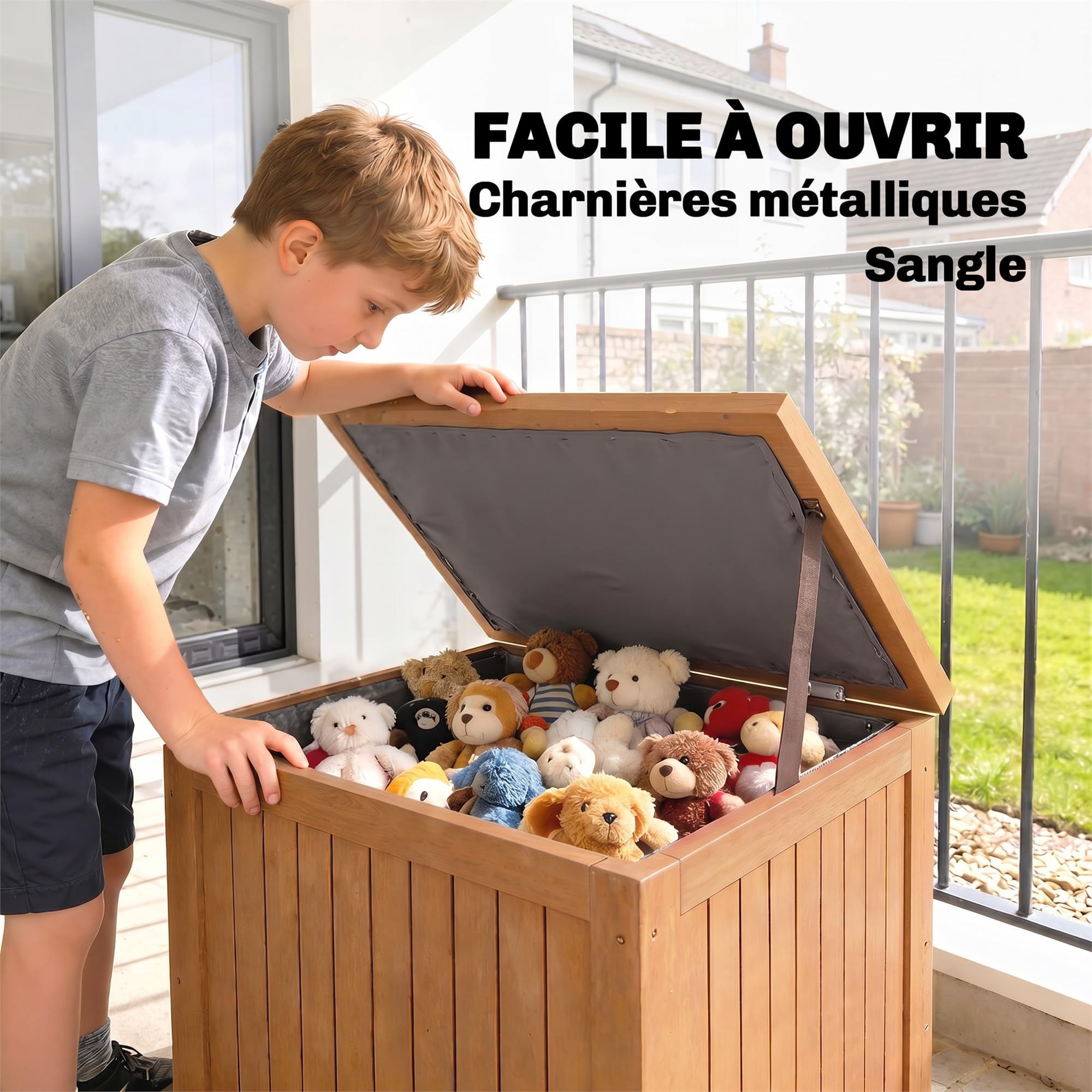 Outsunny Coffre de Rangement en Bois Massif 130L Balcon 63x51x58,5cm Brun