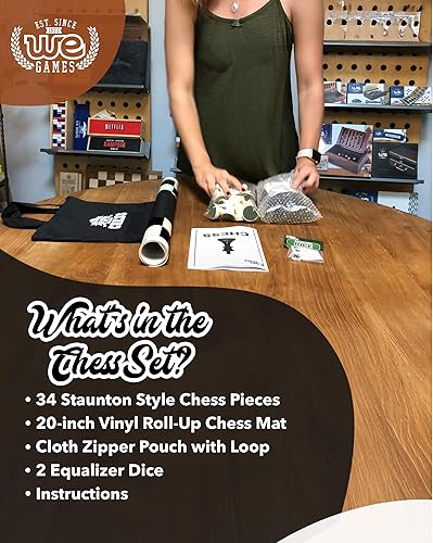 Miniatura 4 de WE Games Juego de ajedrez de torneo de mejor valor  piezas de ajedrez rellenas y tablero de ajedrez de vinilo enrollado negro