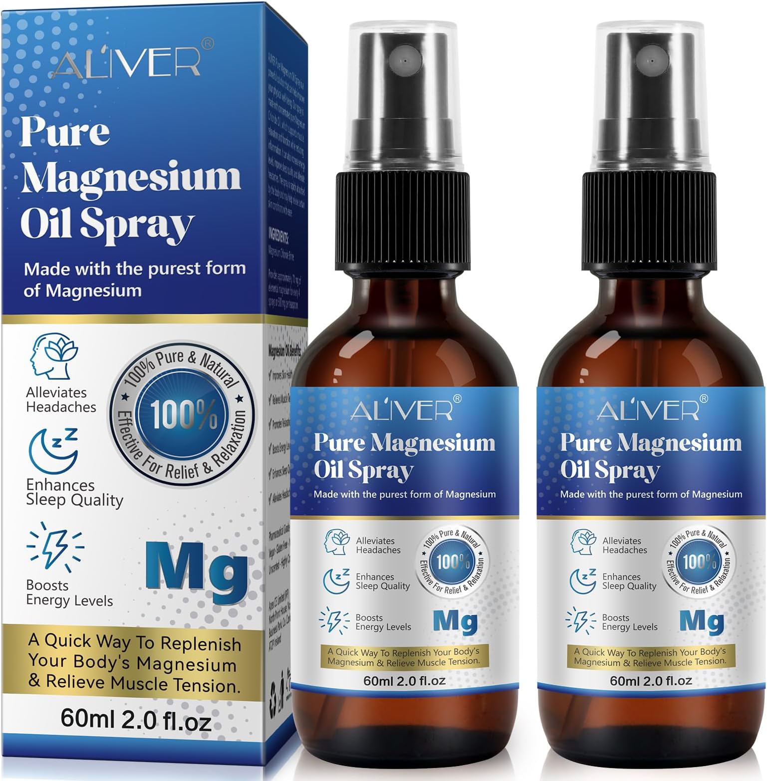 ALIVER3 Packs Pure Magnesium Oil,Magnesium and Anxiety