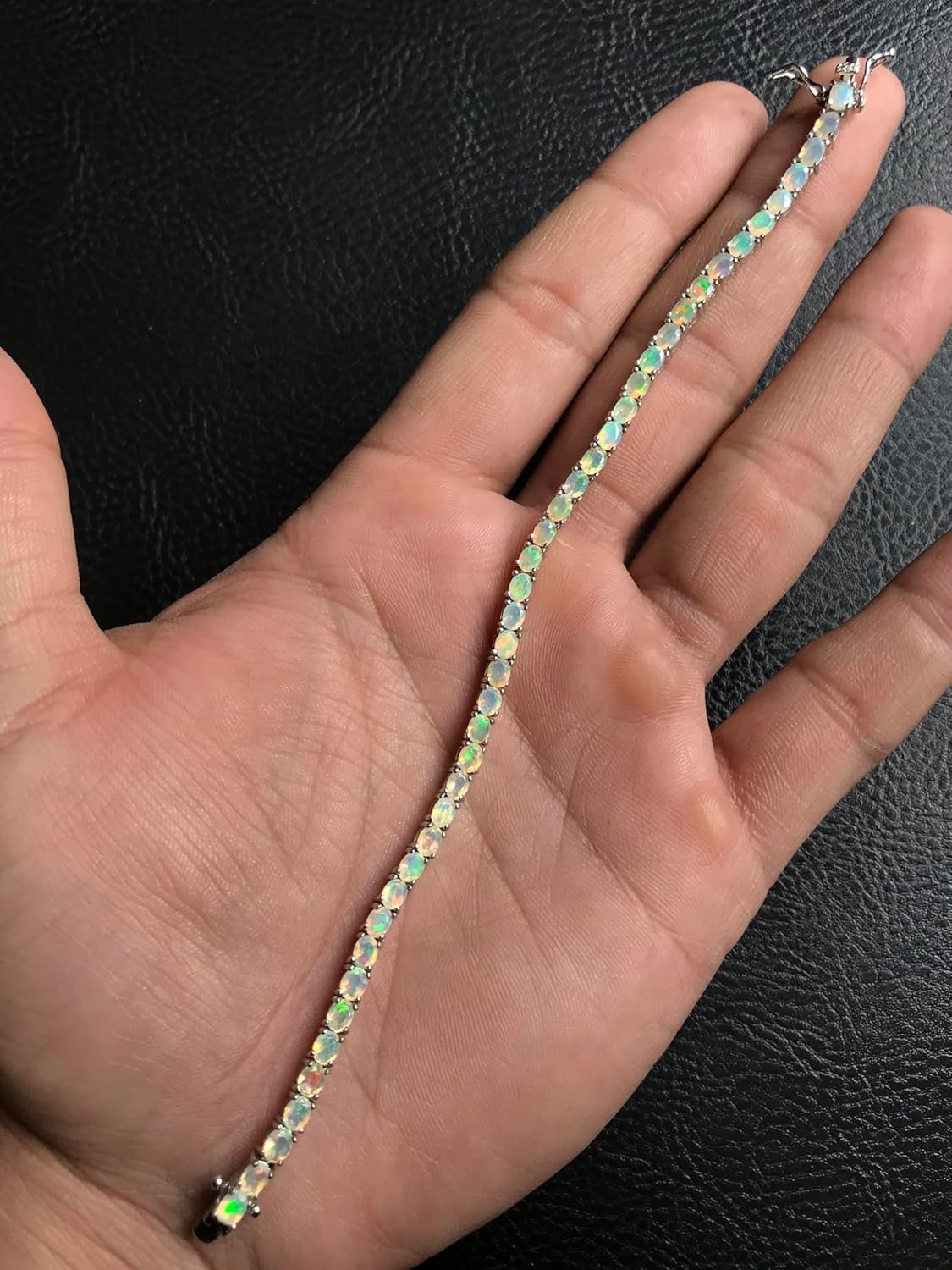 Natural Ethiopian Opal 4x3mm Cabochon Tennis Bracelet for Women in 925 Sterling Silver | October Birthstone | Handmade Genuine Cabochon Opal Jewelry | Engagement Gift