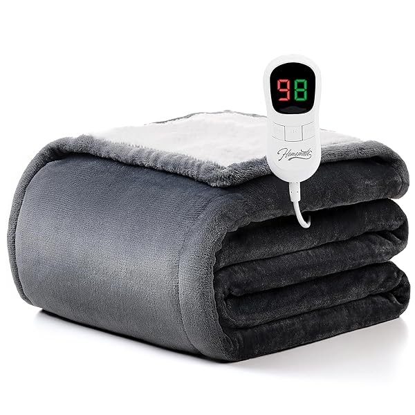 Homemate Electric Heated Blanket Twin - 62"x84" Heating Bed Blankets Throw with 10 Heating Levels 8 Hours Auto Off Fast Heating Over-Heated Protection Ultra Soft Warm Flannel ETL Certified Blue