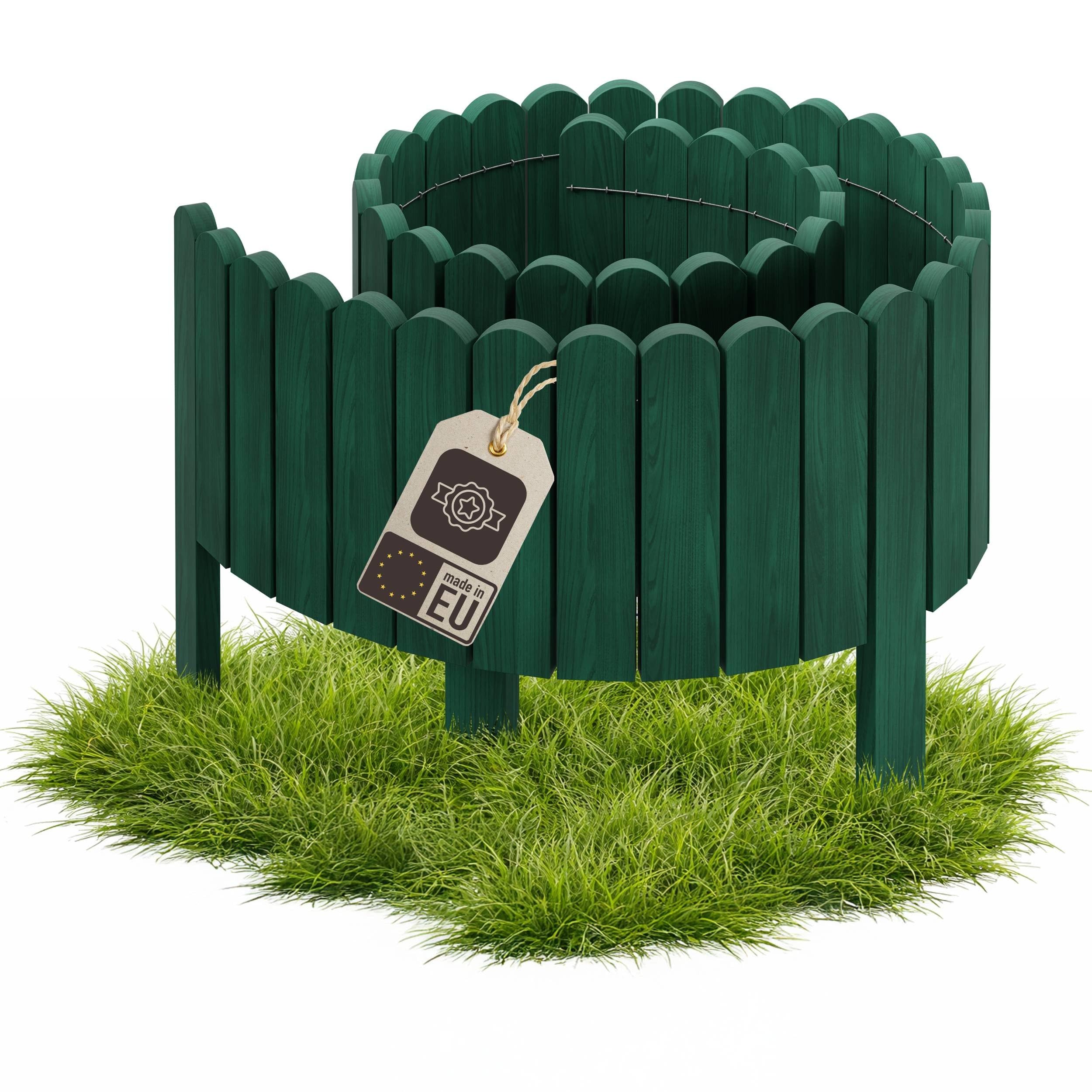 be4nature Flexible Wooden Garden Border 20 x 200 cm Dark Green pressure treated roll border lawn edging decorative garden fence palisade bed edging — image 1