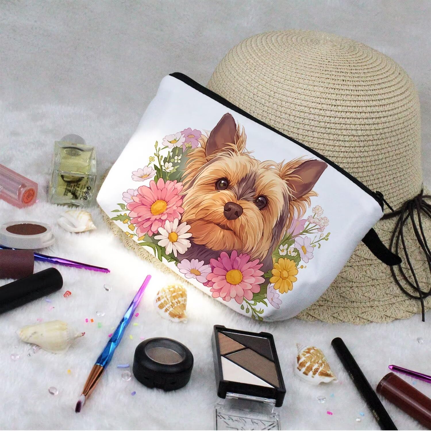 Floral Yorkshire Terrier Makeup Bag Small Organizer Bag Toiletry Zipper Pouch Adorable Yorkshire Terrier Cosmetic Bag Present for Dog Lovers Yorkshire Mom Women - Image 7