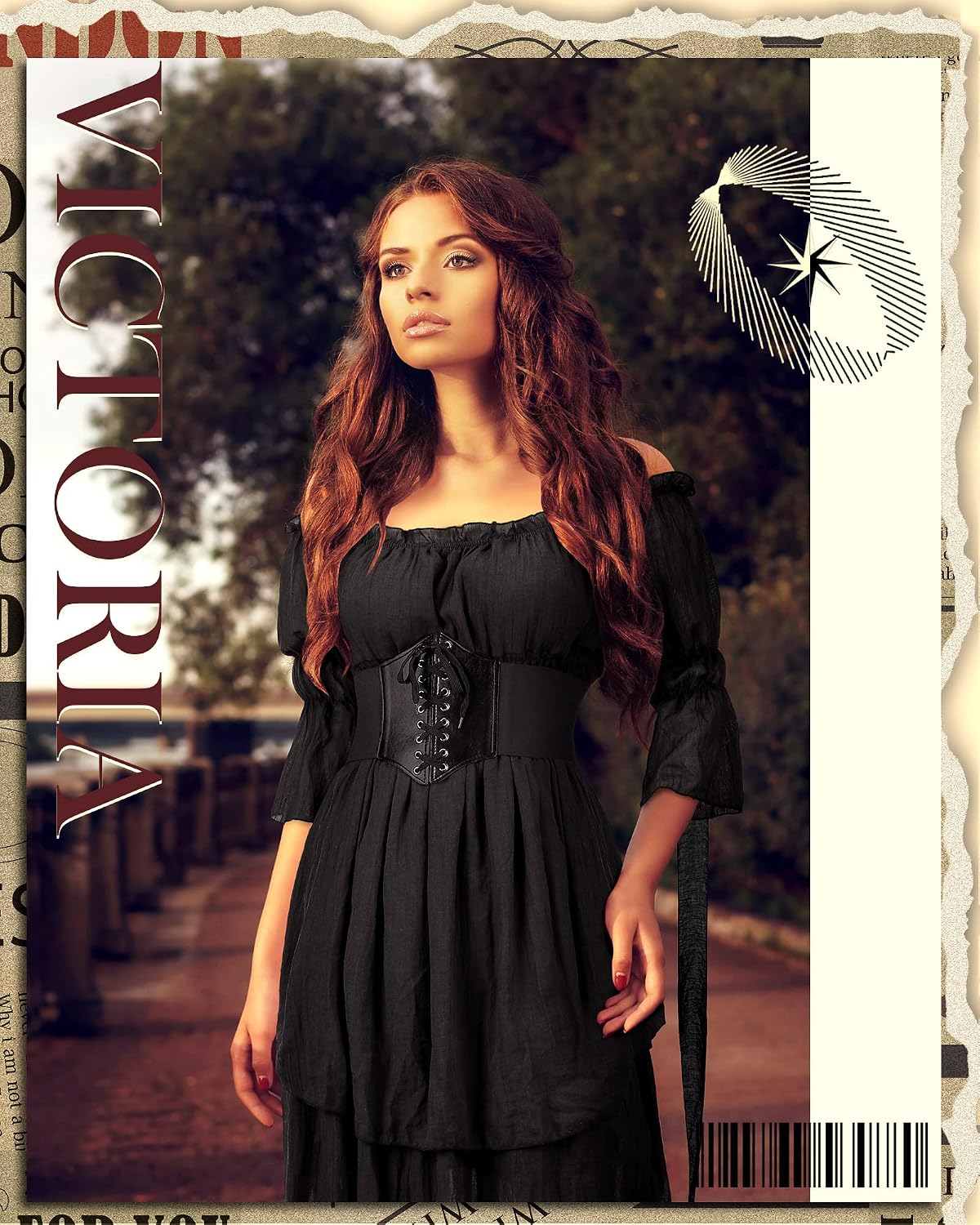 Mepase Medieval Renaissance Dress Women with Lace up Corset Belts Halloween Gothic Witch Dress Victorian Costume