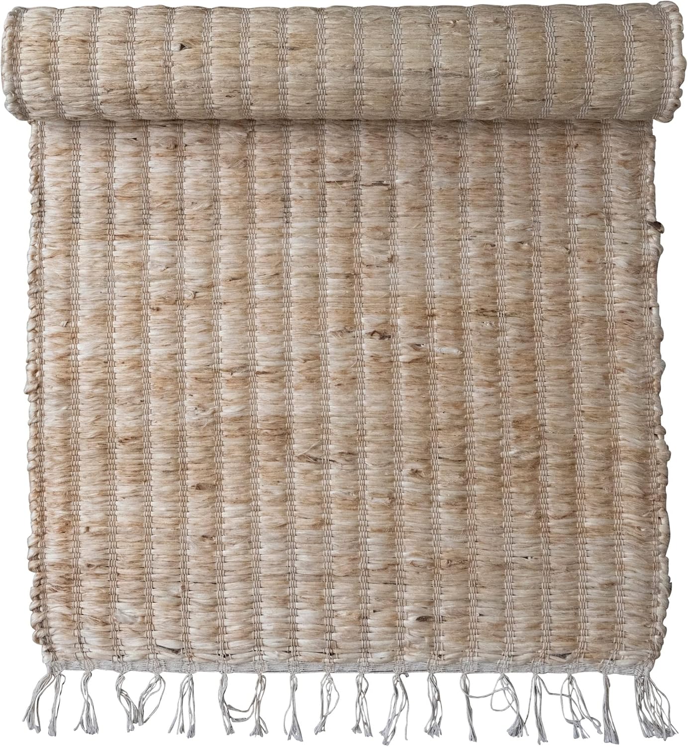 Creative Co-Op Boho Woven Jute and Cotton Floor Runner Rug with Fringe, Natural