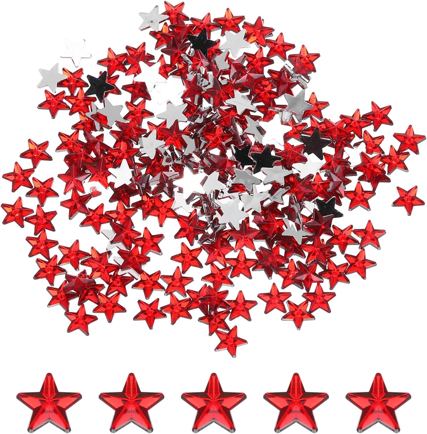 sourcing map 200PCS Acrylic Star Rhinestone 8x8mm Flat Back Plastic Gems for Craft Bead Face Painting Costume Jewelry Making, Red