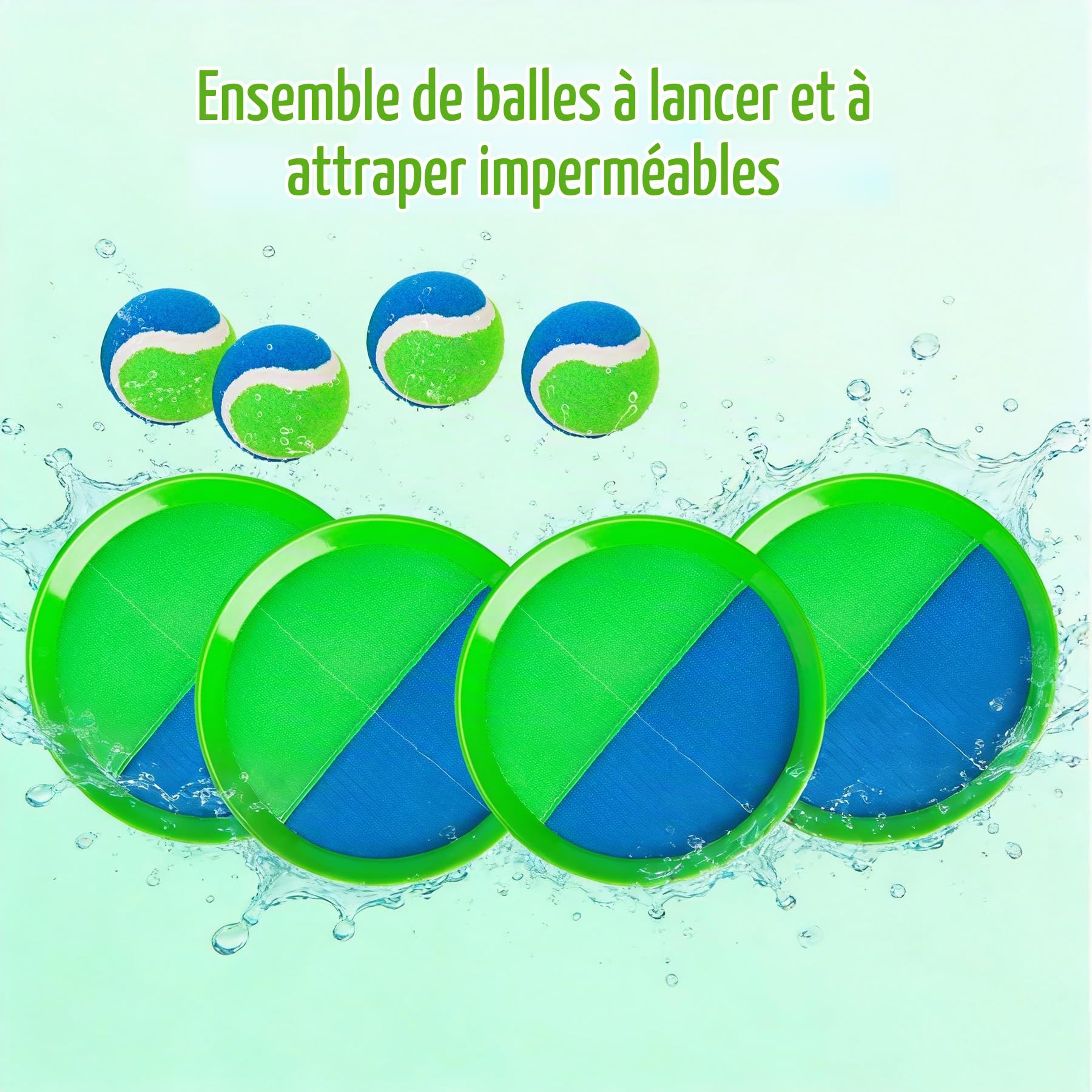 INPODAK Enfants Lancer Catch Ball Jouet Jeu de Balle avec Raquettes pour Enfants 3-12 Ans Jeu Ensemble avec 4 Raquettes 4 Balles et 1 Sac de Rangement Raquette de Plage pour Jardin Piscine Plage