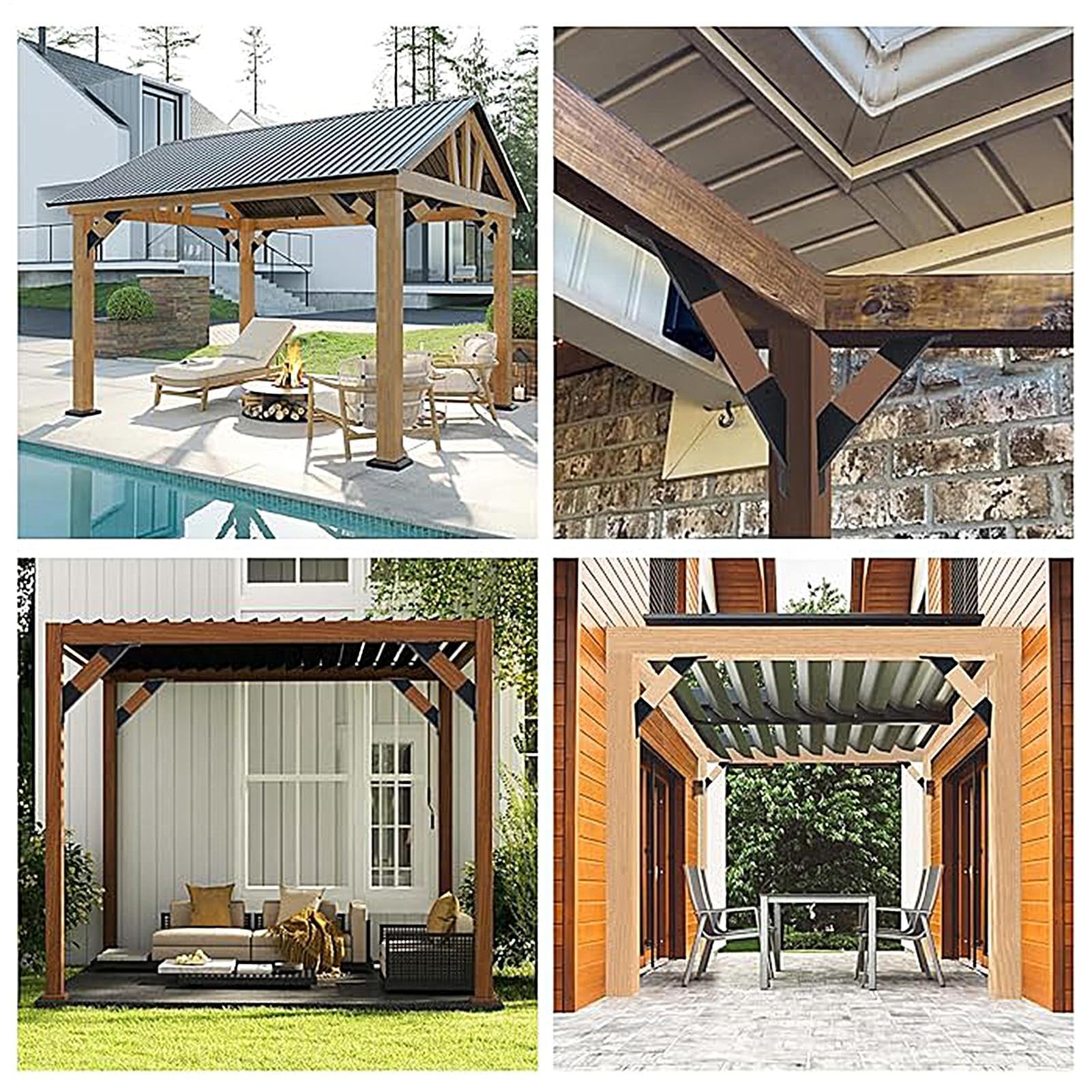Soportes de pérgola 45 grados - Fijación para pérgola exterior, escuadras de esquina de metal | Soportes robustos de acero galvanizado para madera 2 x 4, Fijación para marco de pérgola, hardware