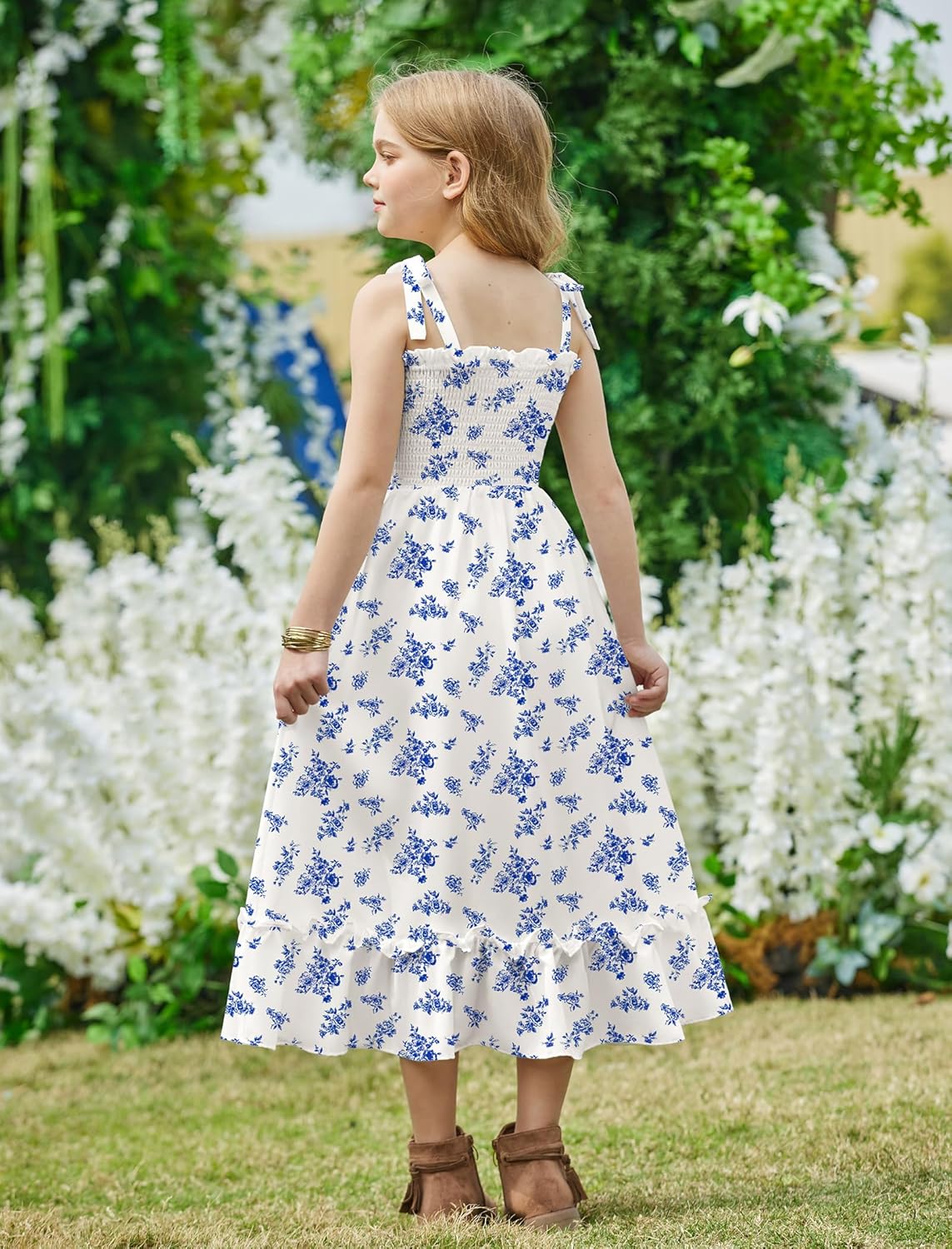 Arshiner Girls Summer Dress Boho Beach Casual Smocked Maxi Dresses