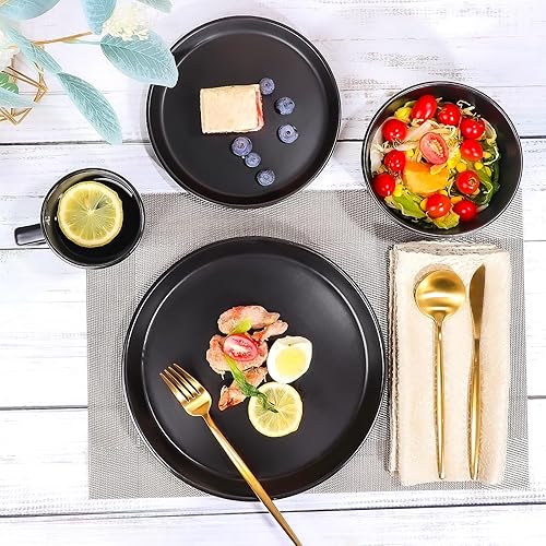 Miniatura 5 de Juegos de platos y cuencos, juegos de vajilla de 16 piezas, servicio para 4, color negro