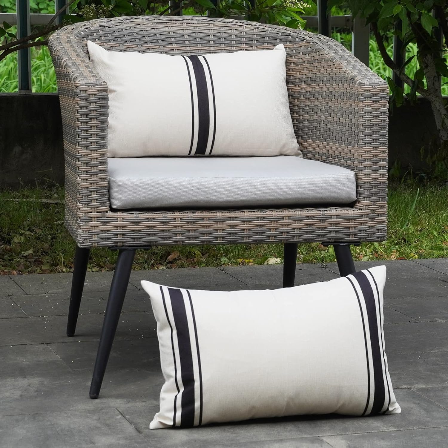 ONWAY Outdoor Pillow Covers Waterproof 12X20 Set of 2 Lumbar Throw Pillow Cover Beige and Black Striped Outdoor Pillows for Patio Furniture - Image 3