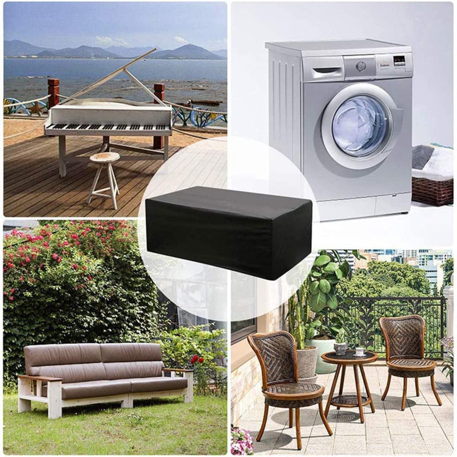Set di copertura per mobili da giardino in rattan 420D, resistente al vento e ai raggi UV, protezione per sedie, tavoli e divani, 163 x 70 x 50 cm