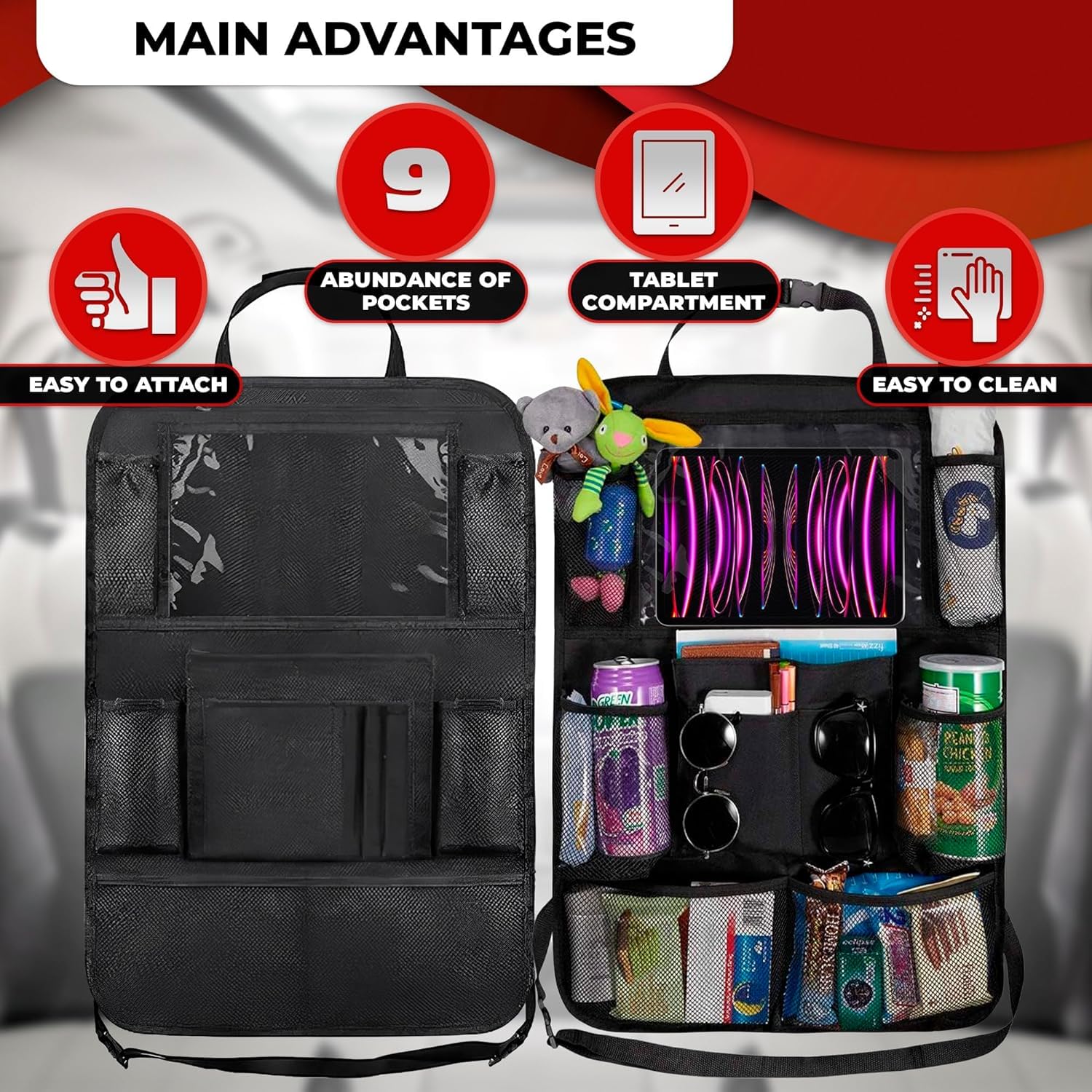 Organizzatore per seggiolino Auto per Jeep Compass 2017 2018, Multitasche, Resistente e Pieghevole per Il Sedile Posteriore dell'auto