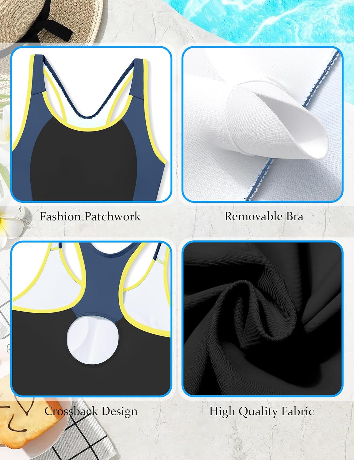 Girls One Piece Boyleg Swimsuit Color Block Athletic Bathing Suit Quick Dry Protection Crossback Swimwear for Kids - Image 5