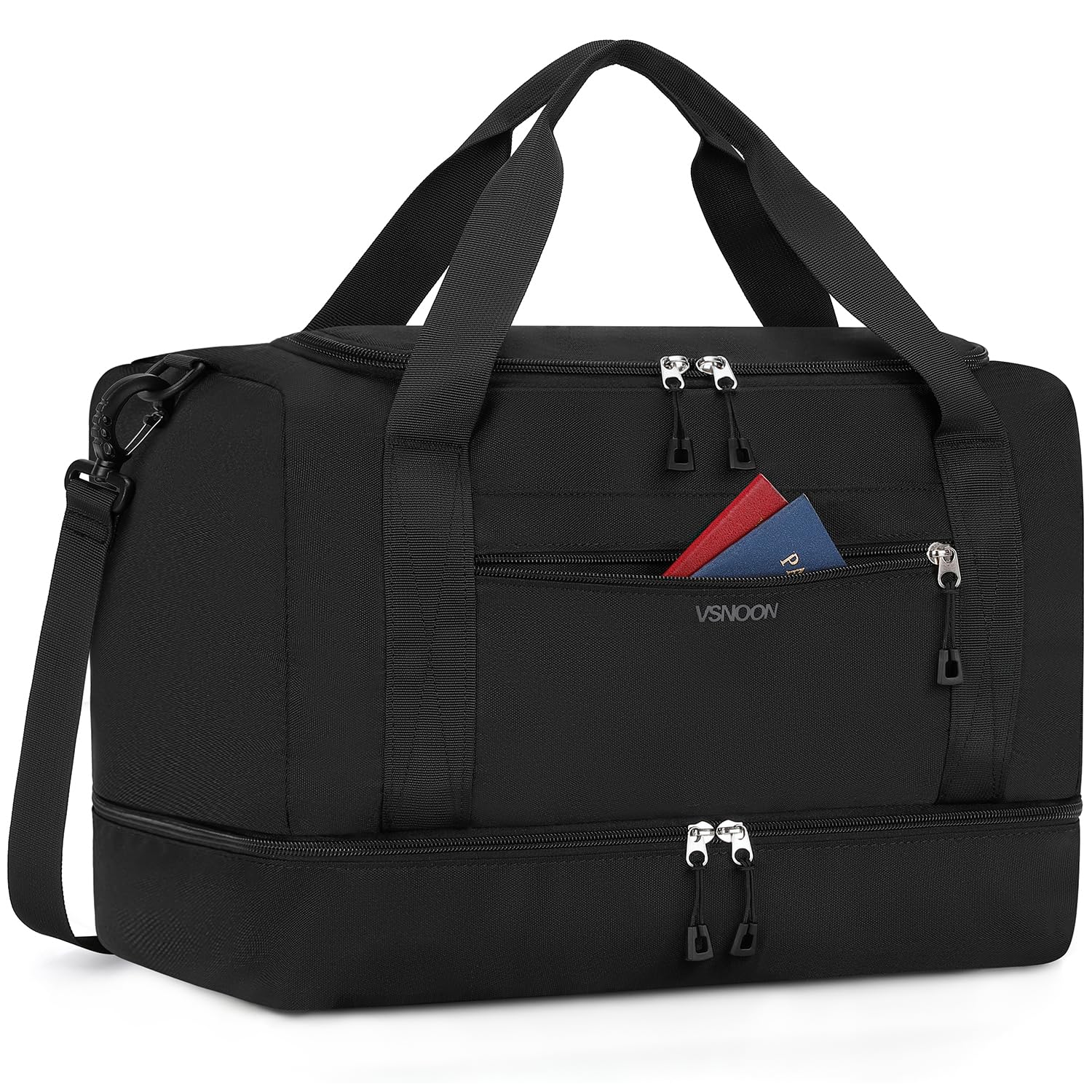VSNOON Neuer Ryanair Handgepäck 40x30x20 Kabinentasche, 24L Handgepäck Tasche mit Nasse Tasche und Schuhfach wasserdichte Faltbare Reisetasche für EasyJet Weekender Fitness Urlaub Krankenhaus,Schwarz