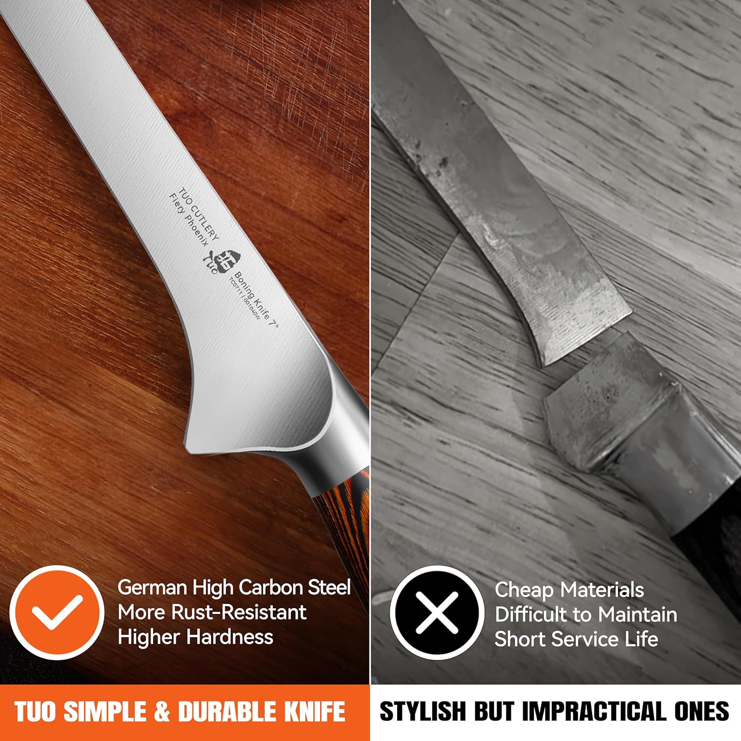 TUO 12 inch Breaking Knife & 7 inch Boning Knife, German Steel