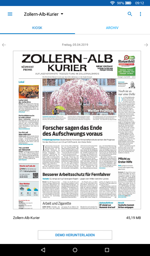 ZAK ePaper-App im Amazon Appstore