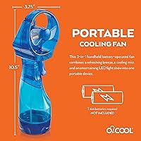 Vista 5 de O2COOL Ventilador de nebulización de agua con batería de mano de lujo con luces LED (frambuesa)