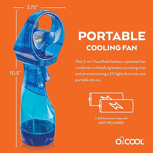 Miniatura 5 de O2COOL Ventilador de nebulización de agua con batería de mano de lujo con luces LED (frambuesa)