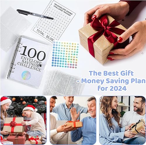 Miniatura 6 de Desafío de ahorro de dinero con 100 sobres, carpeta brillante de desafío de 100 sobres, forma fácil y divertida de ahorrar $5,050, carpeta de libros