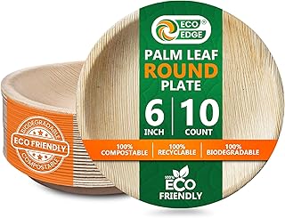 EcoEdge 6-Inch Round Areca Palm Leaf Disposable Plates (Pack of 10) | Non-Toxic