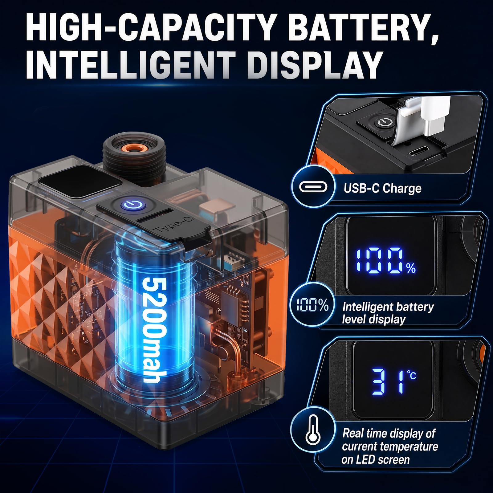 Douche de camping portable, 6000 mAh rechargeable, douche haute pression, avec écran LED intelligent, quatre modes de pulvérisation, pompe de camping étanche IPX7, adaptée pour la randonnée, les