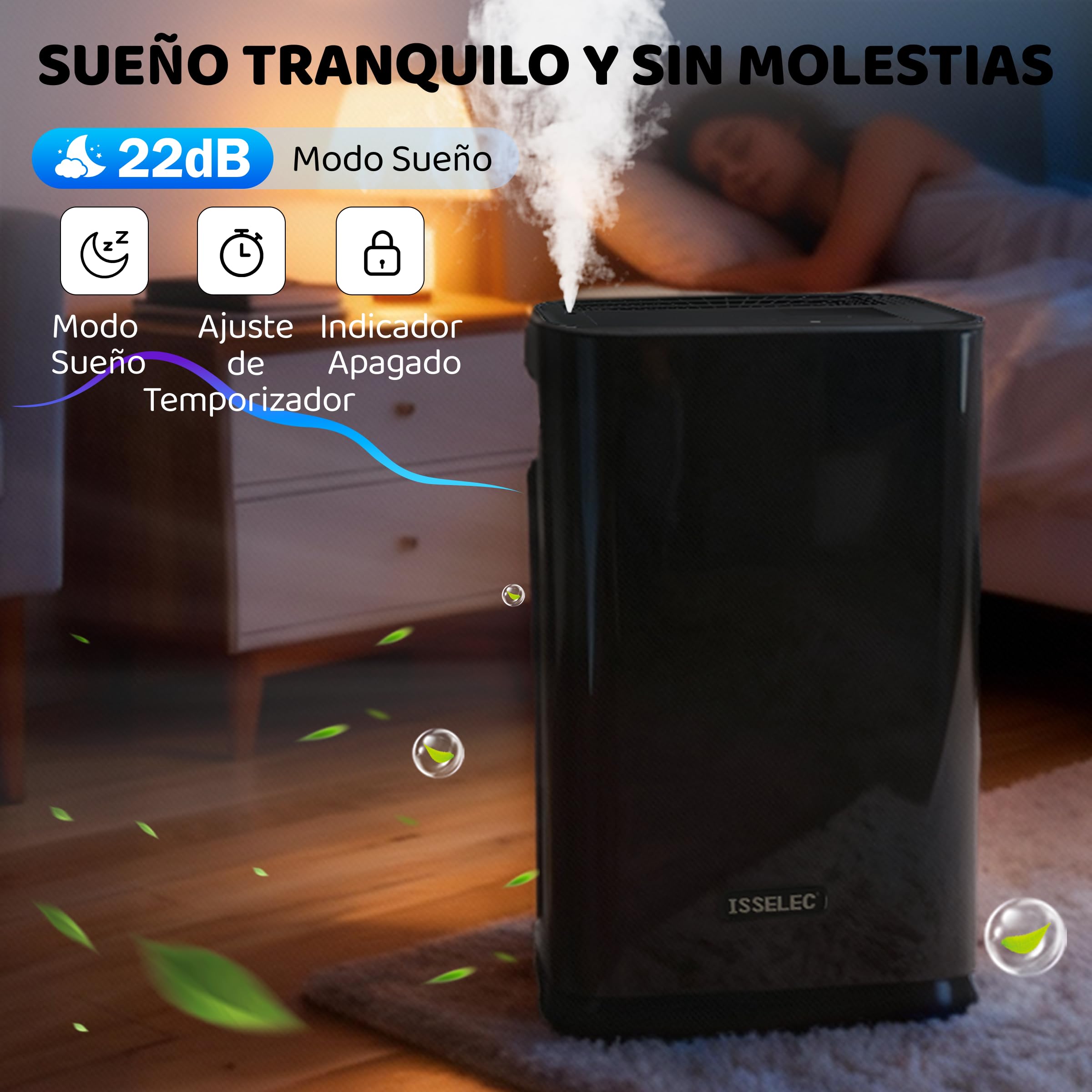 2 en 1 Purificador de Aire, con Función de Humidificación, Purificador de Aire con Filtro HEPA H13, CADR 330m³/h a 80㎡, Elimina 99.97% de Alergias Polen Ácaros Humo Pelo de Mascota, 22dB Modo de Sueño