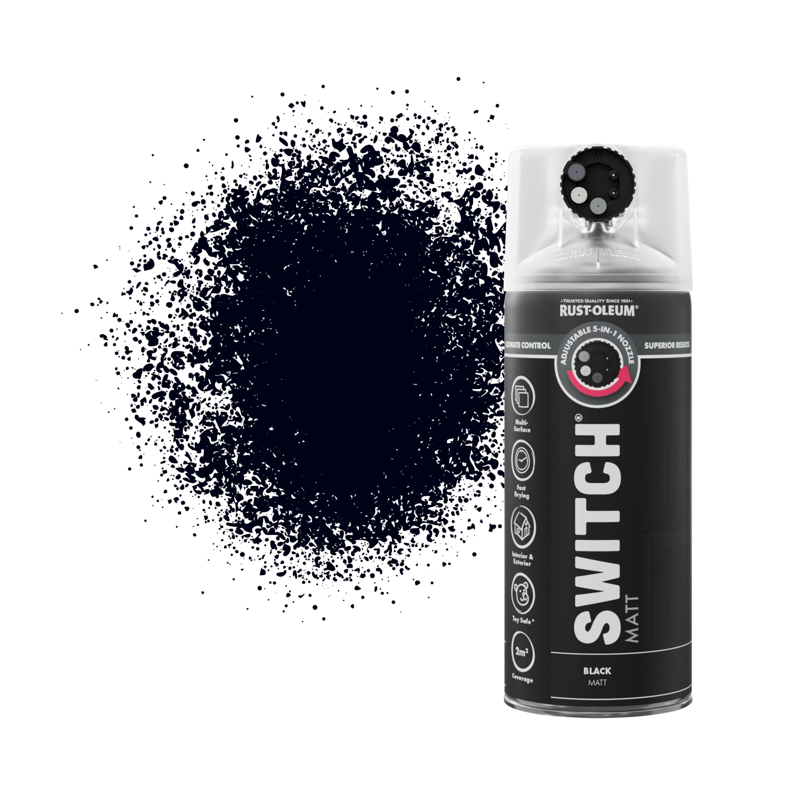 Rust-Oleum Black Switch 5 In 1 Nozzle Multi Surface Topcoat Decorative Spray Paint Aerosol 400Ml Matt Finish