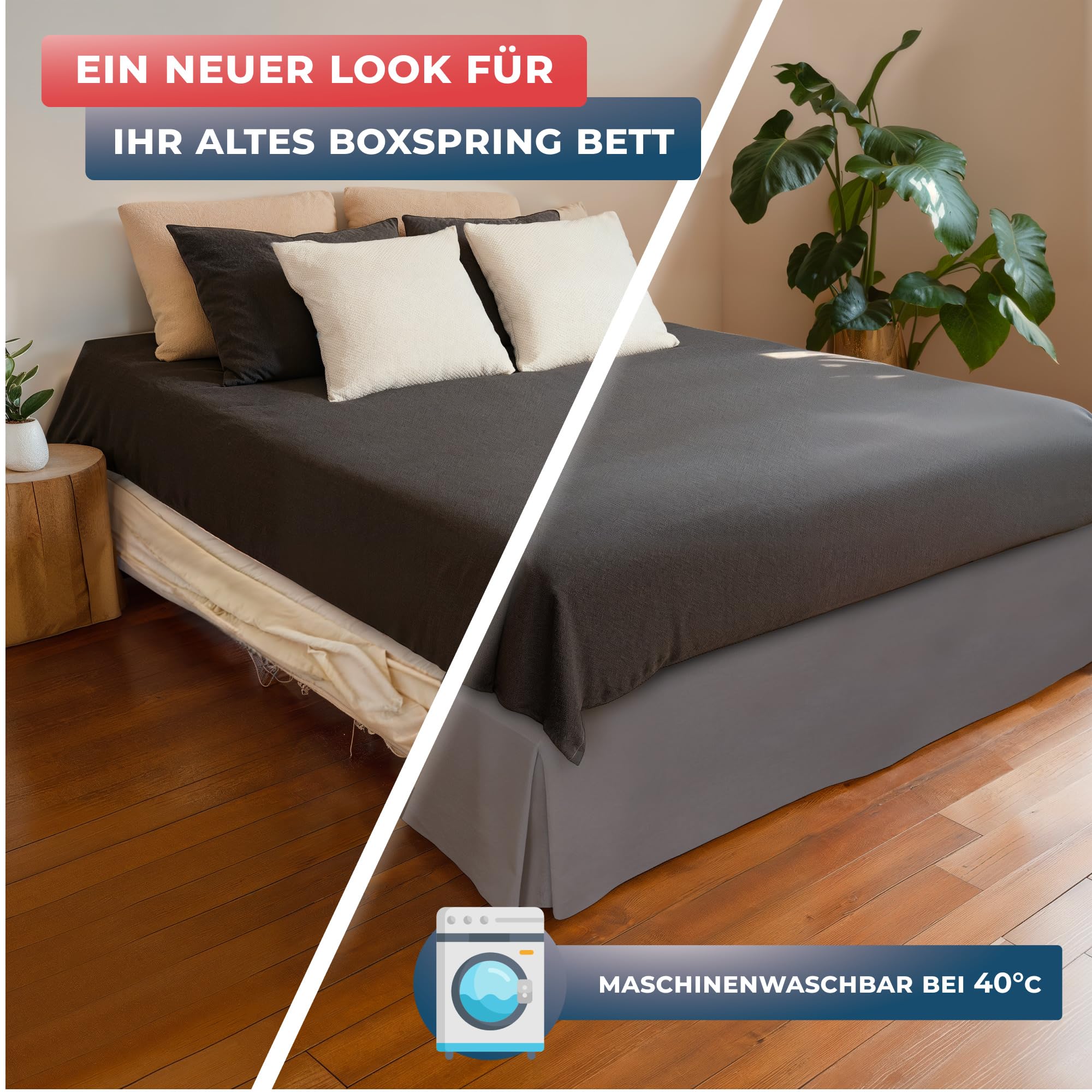 Bettumrandung für Boxspringbett 180 x 200 cm – Bodenlange Betthusse Taupe