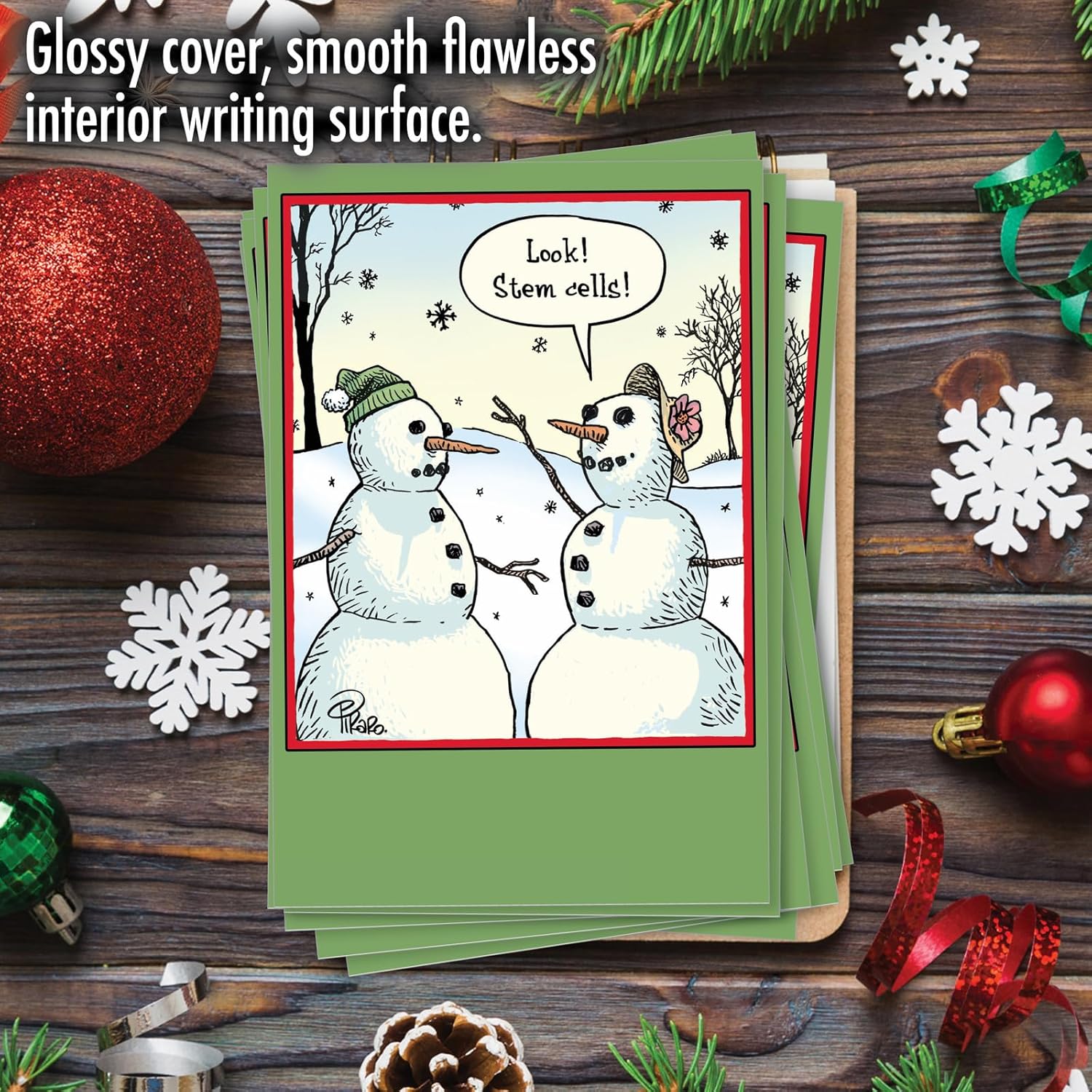 NobleWorks Pack of 12 Christmas Greeting Cards w/Envelopes, Humor Holiday for Men, Women 1x12 Designs - Stem Cells B1986