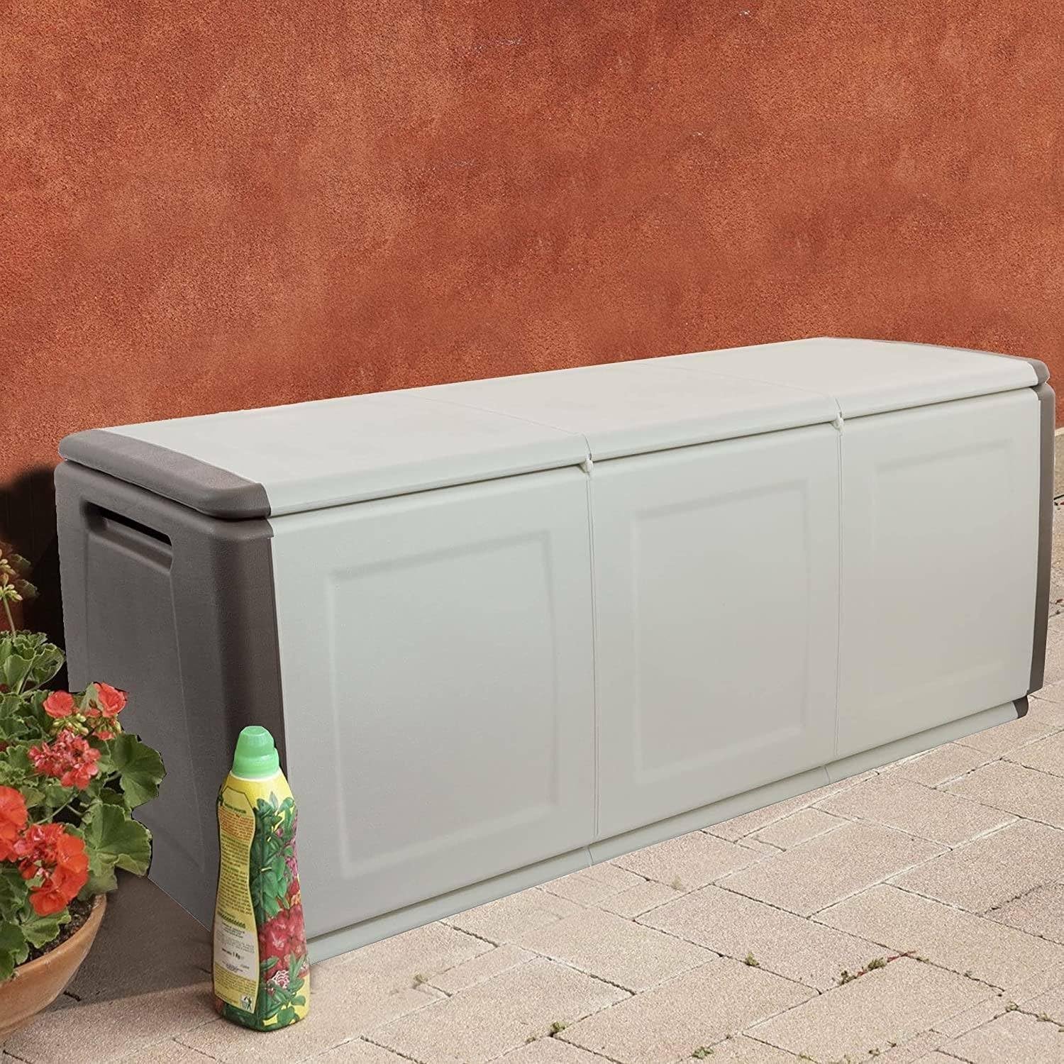 Dmora Baúl, Cómoda multiusos, Baúl de almacenamiento, Caja de almacenamiento, 100% Made in Italy, 138x53h57 cm, Beige y Marrón