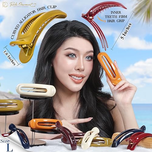 Miniatura 7 de RC ROCHE ORNAMENT 6 pinzas para mujer, diseño de pico de pato clásico francés con ojal ovalado para decoración de cabello, agarre firme, accesorio