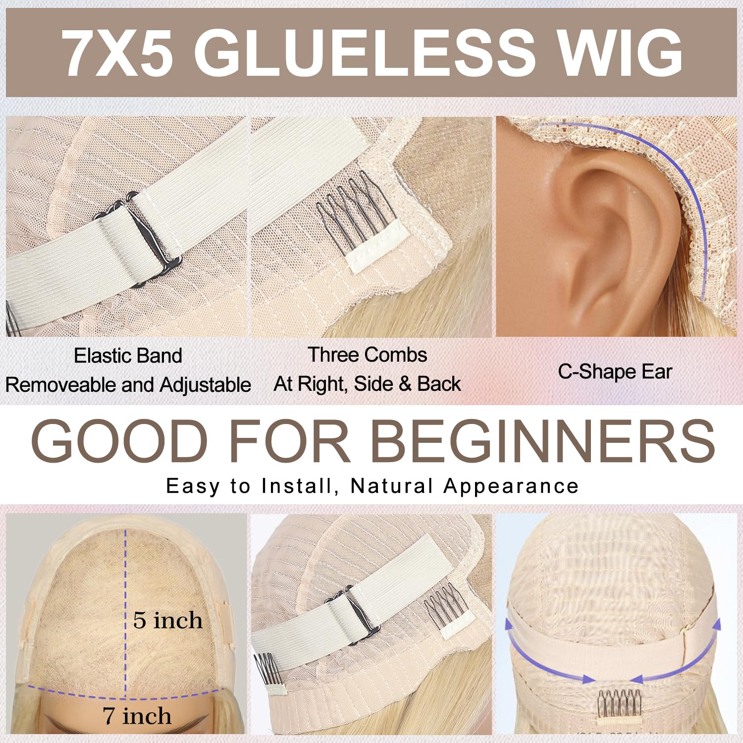 Blonde Lace Front Wig 7x5 Blonde Bob Wig for Women Human Hair 613 Lace Front Wigs 200% Density 14inch